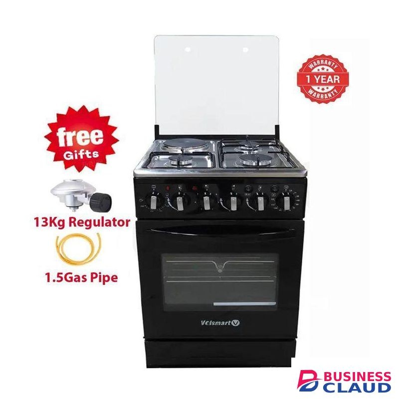VOLSMART Standing Gas Cooker, 50*55, 3 Gas Jet Pool Burners + 1 Hot Plate, Electric Oven+FREE GIFTS