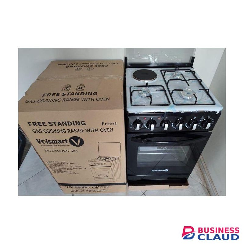VOLSMART Standing Gas Cooker, 50cm*55cm, 3 Gas Jet Burners + 1 Hot Plate, Electric Oven,Black(1YR WRTY)