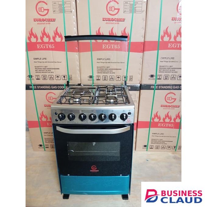 Freestanding 4-Burner Gas Cooker with Oven and Grill – Stainless Top, Tempered Glass Door