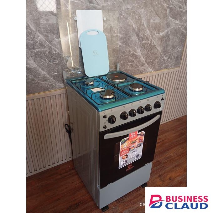 Freestanding 4-Burner Gas Cooker with Oven and Glass Lid – Full-Size Kitchen Appliance
