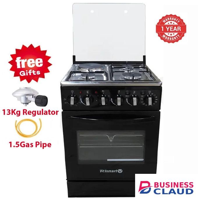 VOLSMART 60x60 Gas & Electric Cooker 3 Jet Gas Burners, 1 Hot Plate, Oven + Grill, Auto Ignition + FREE GIFTS