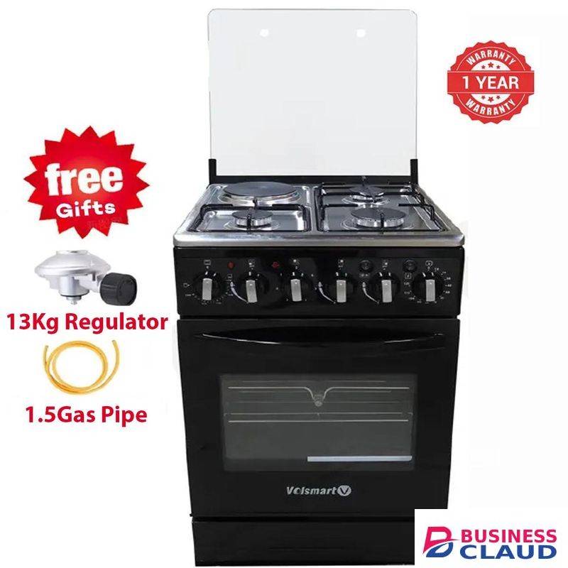 VOLSMART 60x60 Gas & Electric Cooker 3 Jet Gas Burners, 1 Hot Plate, Oven + Grill, Auto Ignition + FREE GIFTS