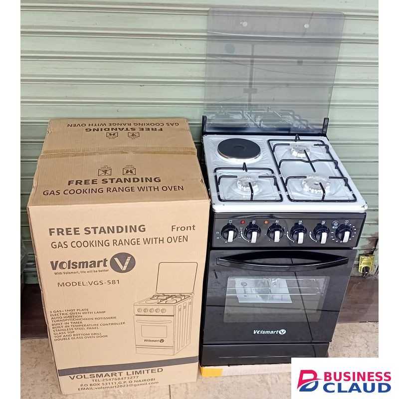 VOLSMART VGS-581 Gas & Electric Cooker – 3 Gas + 1 Hot Plate, Electric Oven, 50×55cm
