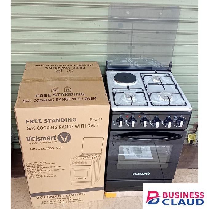 VOLSMART VGS-581 Gas & Electric Cooker – 3 Gas + 1 Hot Plate, Electric Oven, 50×55cm