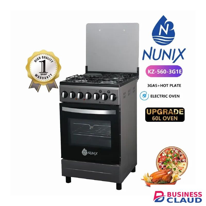 Nunix FREE STANDING 50CM x 55CM, 3 Gas Burners+ 1 Electric Hotplate with Electric Oven Cooker+(1YR WARRANTY)