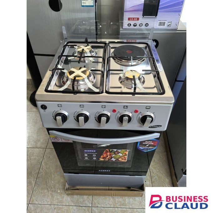 Ecomax 50x55 Free Standing Cooker 3 Gas + 1 Electric Plate with Electric Oven