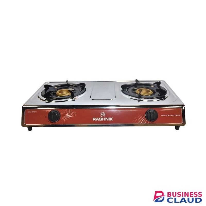 Rashnik Silver Two Burners Gas Cooker Stove Stainless Steel