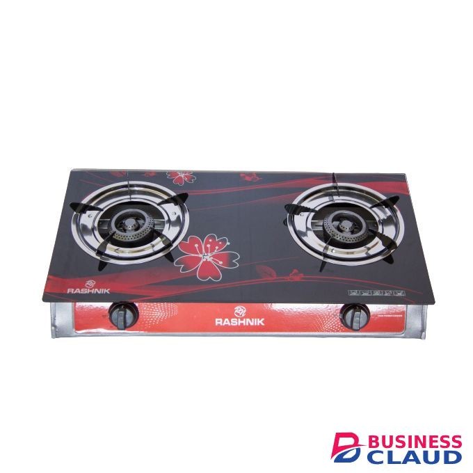 Rashnik Two Burner Gas Cooker Stove Strong Tampered Glass Top