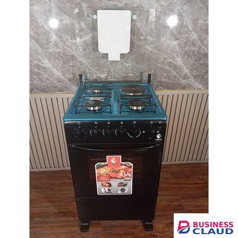 Euroken 50 x 55, 3 Gas Jet Burners + 1 Rapid Plate, Standing Cooker with Electric Oven, Black