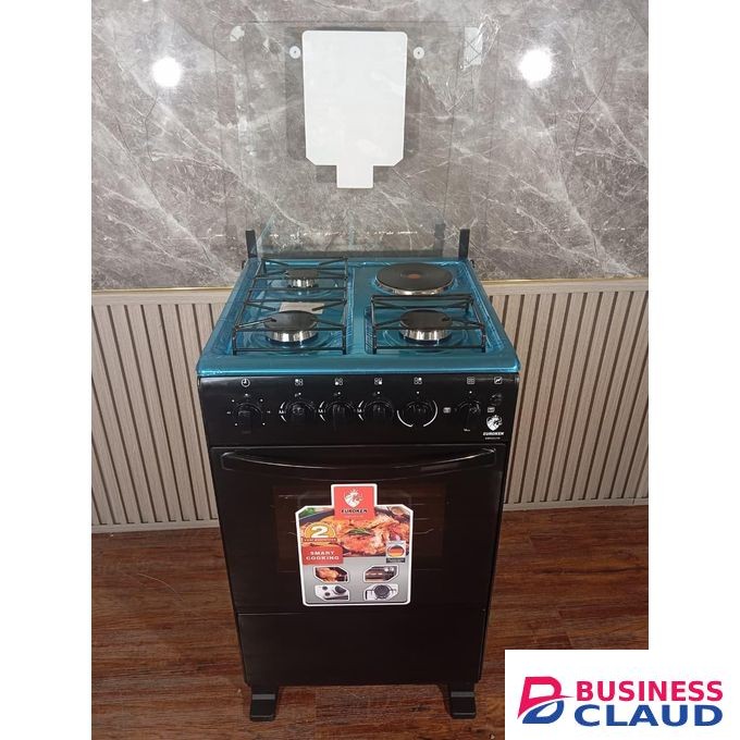 Euroken 50 x 55, 3 Gas Jet Burners + 1 Rapid Plate, Standing Cooker with Electric Oven, Black