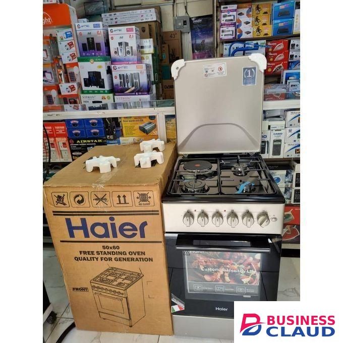 Haier 50*60 cm standing cooker 3 Gas + 1 Electric, electric oven high quality, Metallic lid - Silver