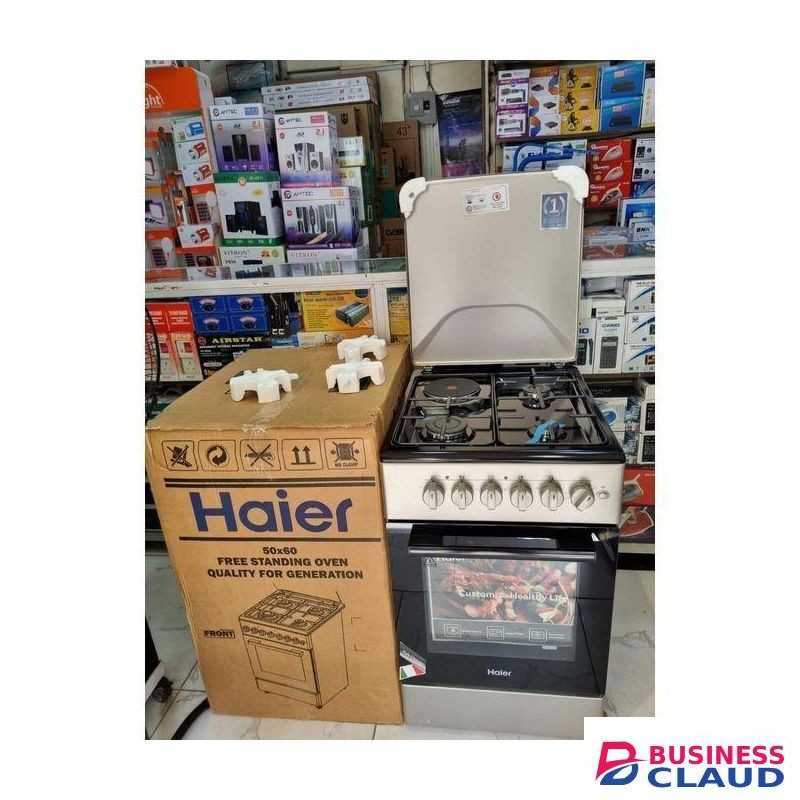 Haier 50*60 cm standing cooker 3 Gas + 1 Electric, electric oven high quality, Metallic lid - Silver