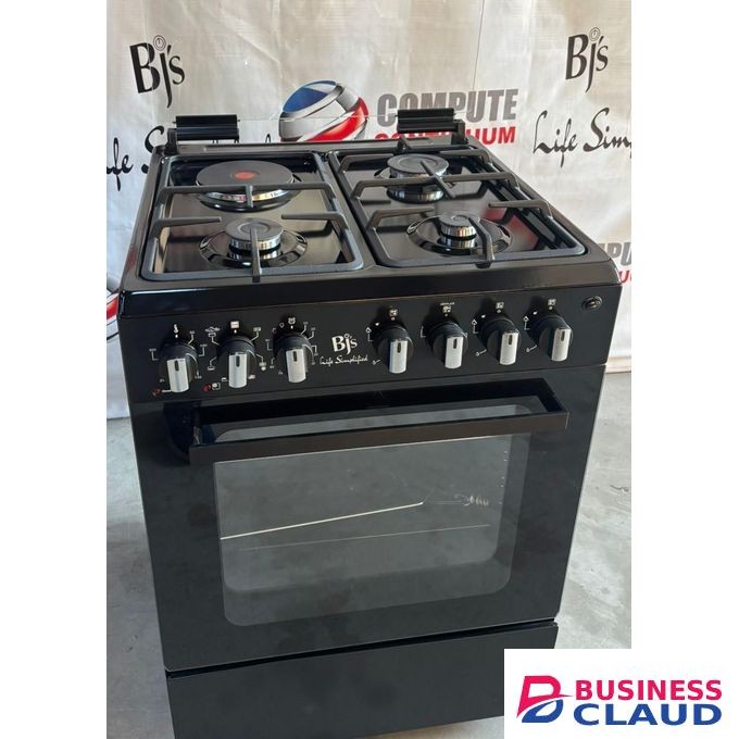 BJS 60cm by 60cm, 3 Gas Jet Burners + 1 Rapid Hot Plate Free Standing Cooker with ROTISSERIE, TURBO FAN, ELECTRIC OVEN