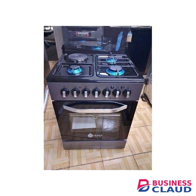 Nunix Free Standing 660 by 60 3 Gas Burners+ 1 Electric Hotplate,Electric Oven Cooker(1YEAR WARRANTY)