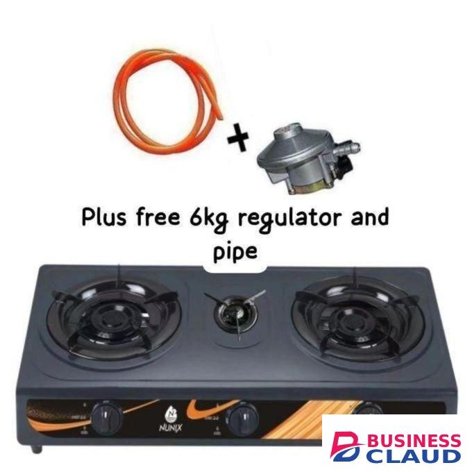 Nunix Table Top 3 Burner Gas Stove Cooker + Pipe & Regulator