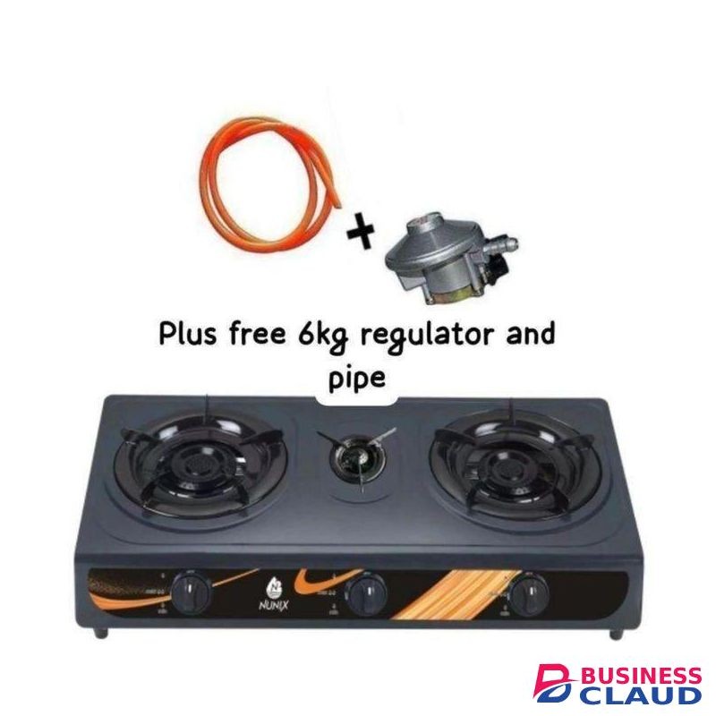 Nunix Table Top 3 Burner Gas Stove Cooker + Pipe & Regulator