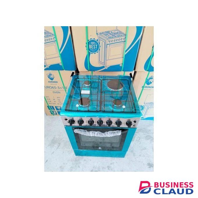 Euroken 65 × 60 3Gas + 1 Electric Standing Cooker with Double Heater Oven, Timer, Light, Auto Ignition - Silver
