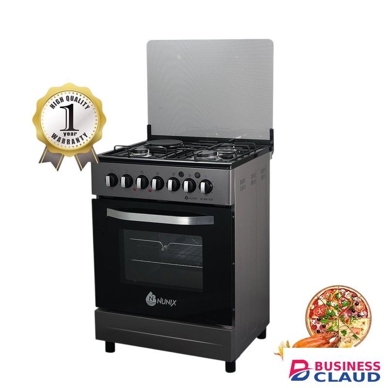 Nunix High efficiency 60 by 60 Cooker with Electric Oven 3 Gas Burners + 1 Electric rapid Hot Plate