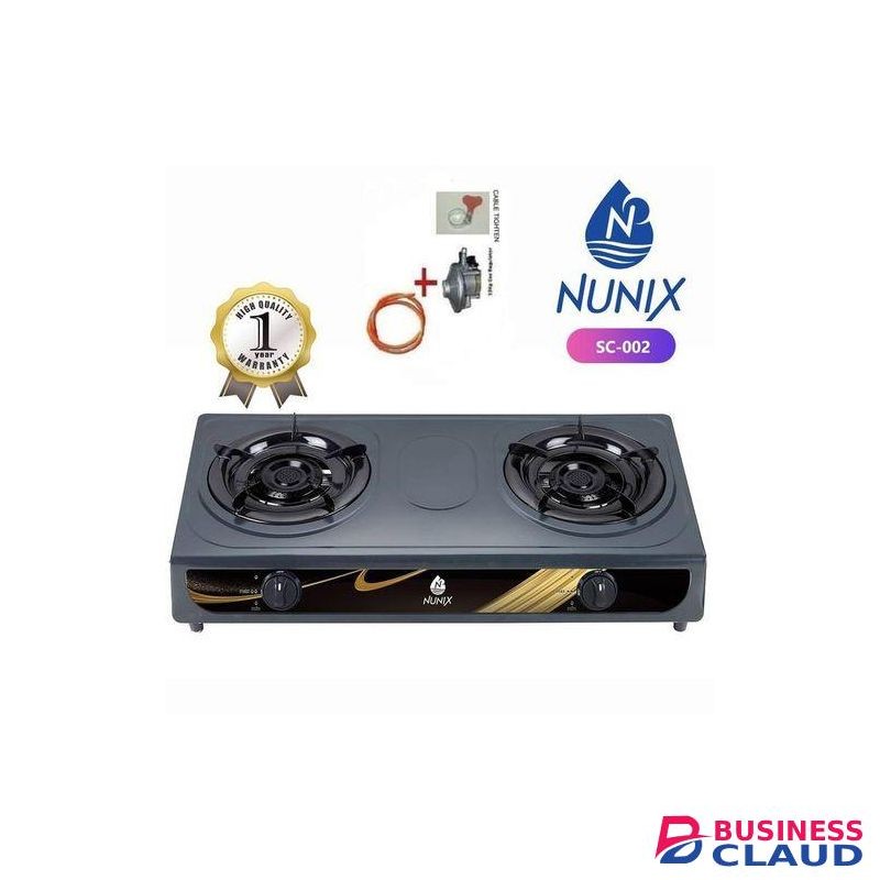 Nunix Nunix Table Top Double Burner Gas Stove Cooker + Pipe & Regulator
