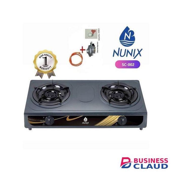 Nunix Nunix Table Top Double Burner Gas Stove Cooker + Pipe & Regulator