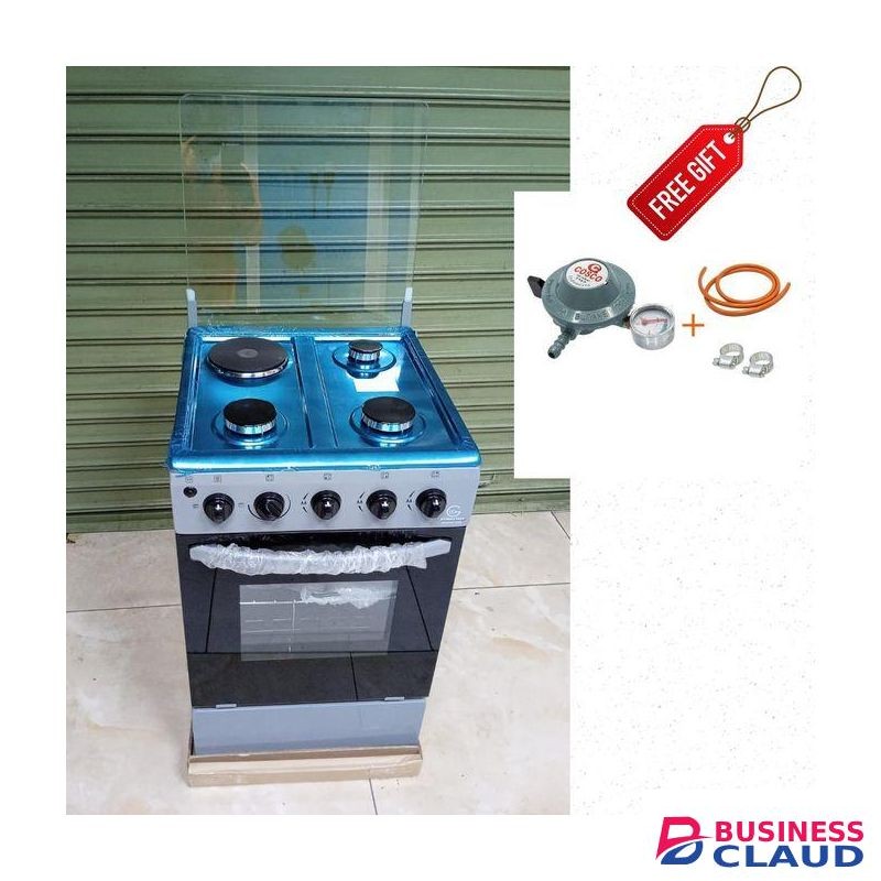 Eurochef Standing Cooker 50x50cm 3Gas + Electric Hotplate with Electric Oven Automatic Ignition - Silver + Free Gifts