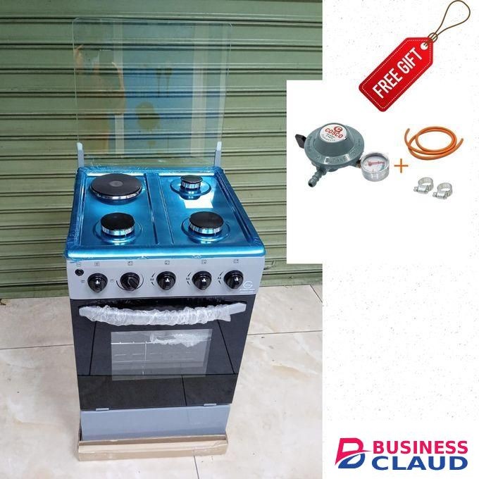 Eurochef Standing Cooker 50x50cm 3Gas + Electric Hotplate with Electric Oven Automatic Ignition - Silver + Free Gifts