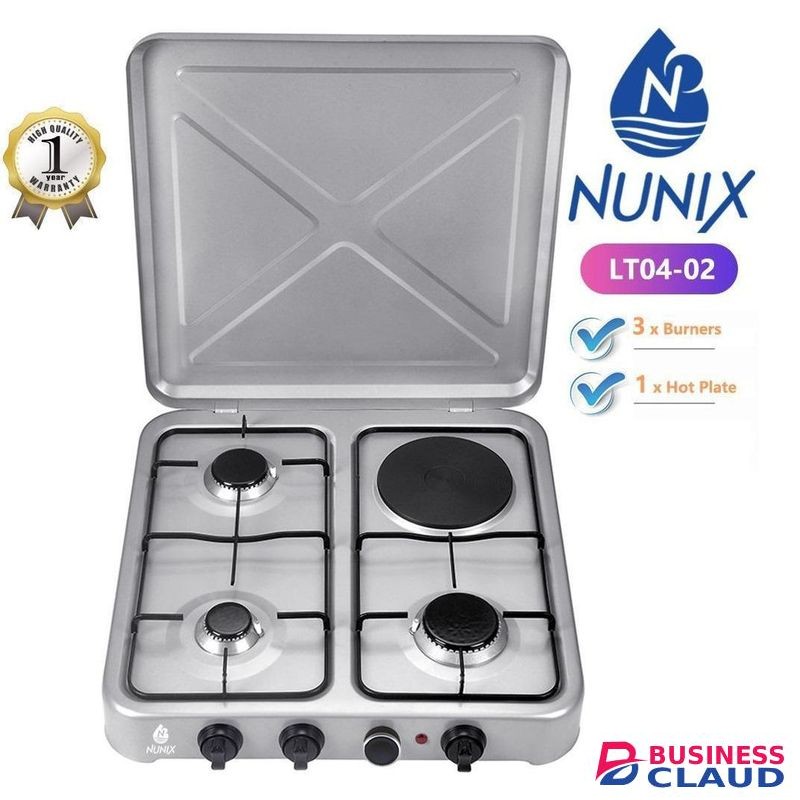 Nunix 3 Gas Burner +1 Electronic Table Top Gas Stove Cooker With Cover