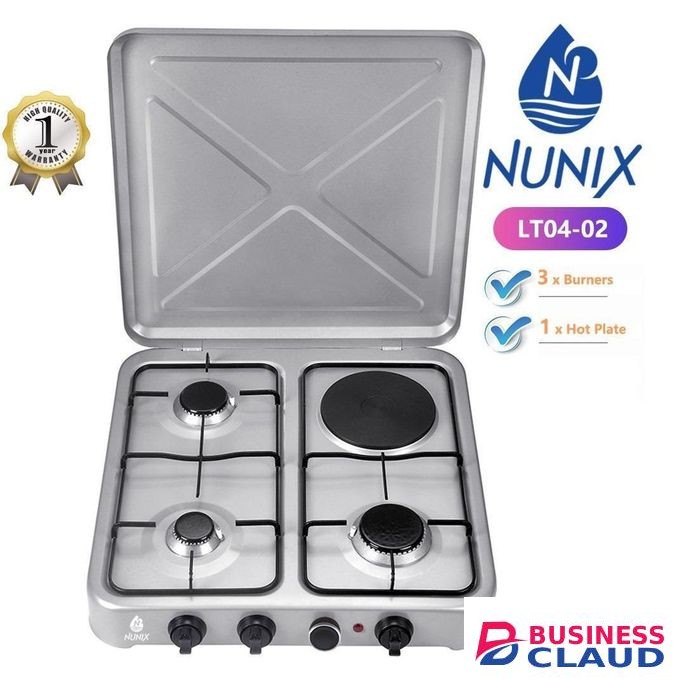Nunix 3 Gas Burner +1 Electronic Table Top Gas Stove Cooker With Cover
