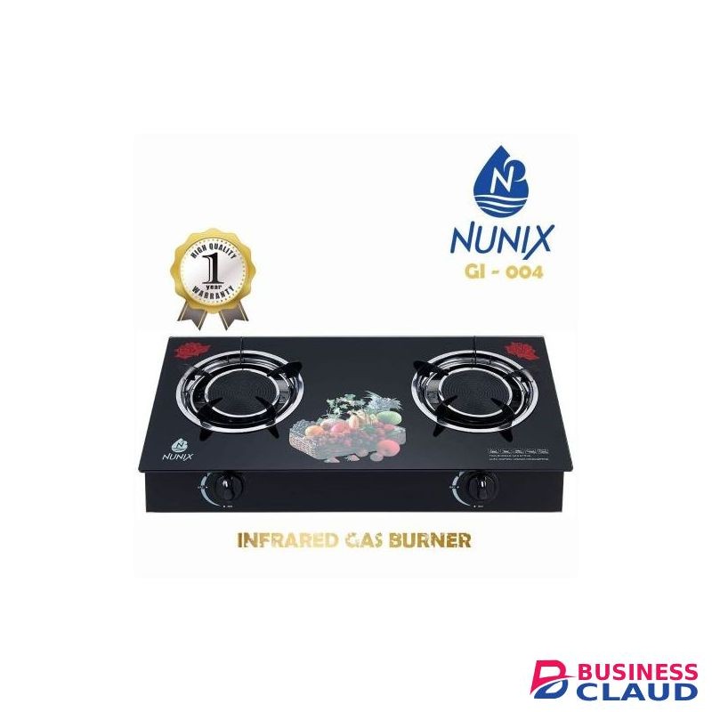 Nunix Auto Ignition Glass Top Infrared Gas Cooker Stove -2 Burners