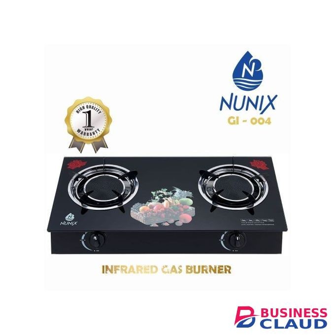 Nunix Auto Ignition Glass Top Infrared Gas Cooker Stove -2 Burners