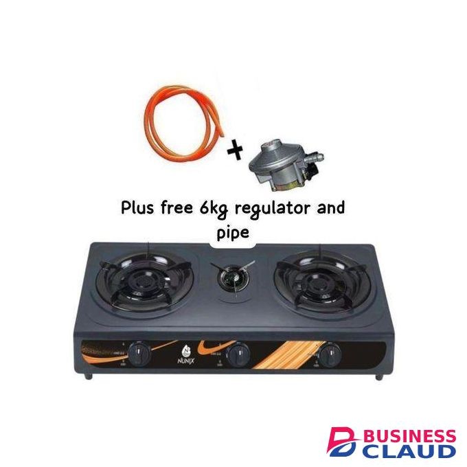 Nunix Stainless steel table top double burner auto ignition gas cooker