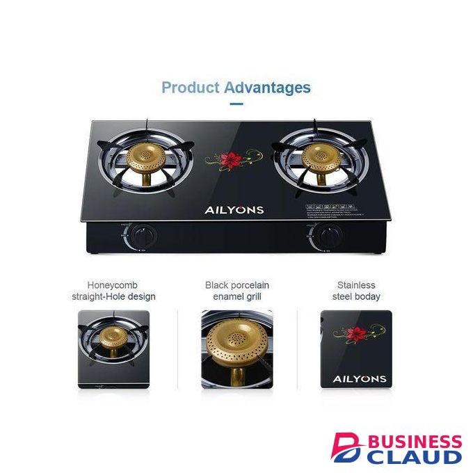 AILYONS Table Top Gas Cooker,2 Burner With A strong Tampered Glass top and Auto Ignition