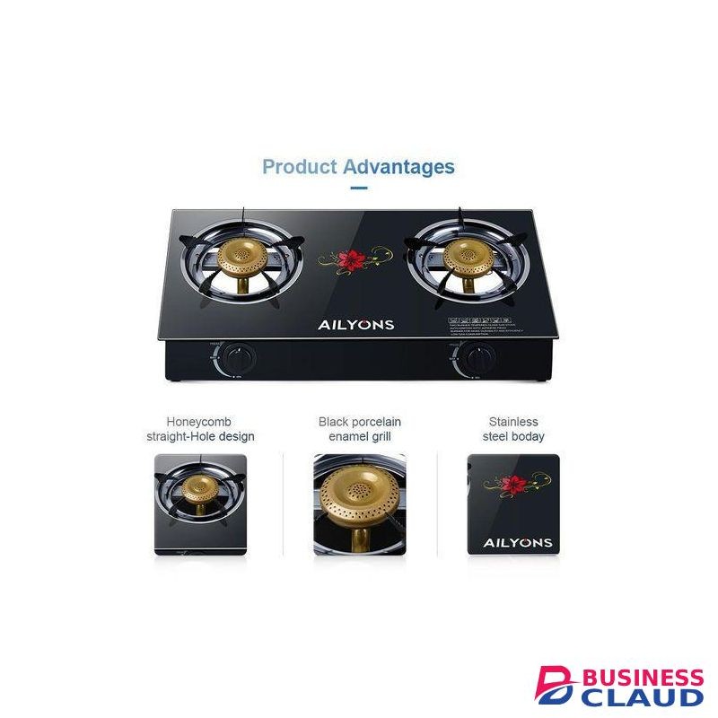 AILYONS Table Top Gas Cooker,2 Burner With A strong Tampered Glass top and Auto Ignition