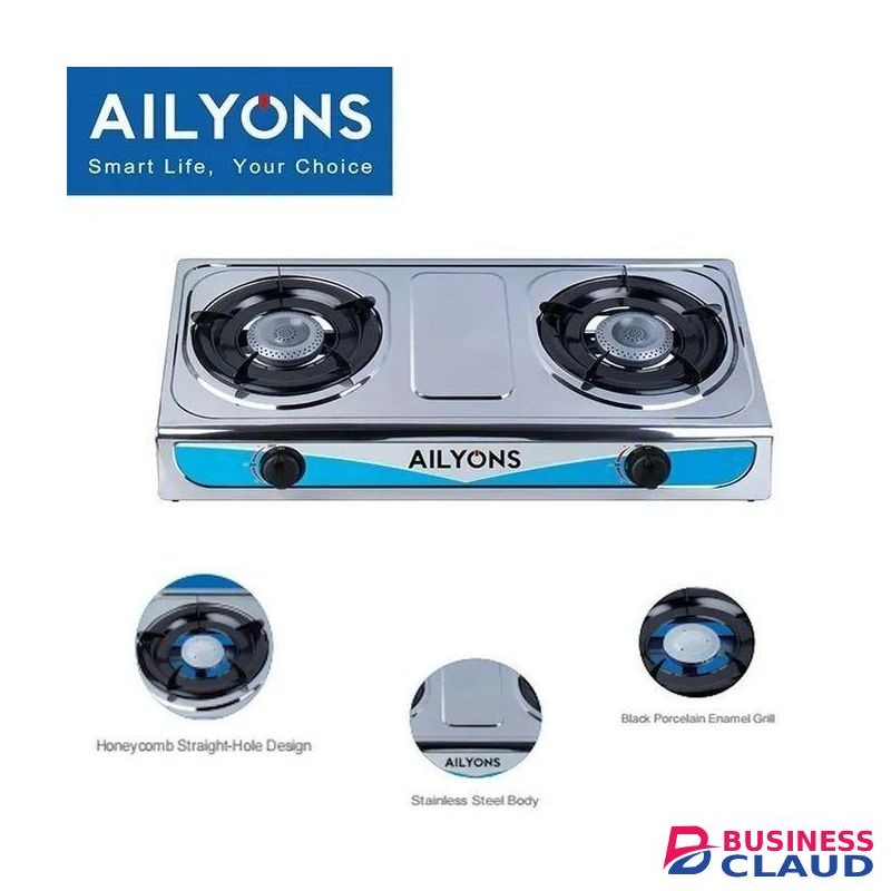 AILYONS GS013 Stainless Steel Table Top Double Burner Gas Cooker