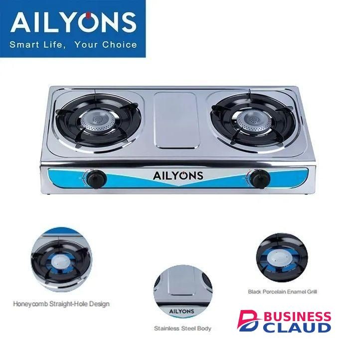 AILYONS GS013 Stainless Steel Table Top Double Burner Gas Cooker