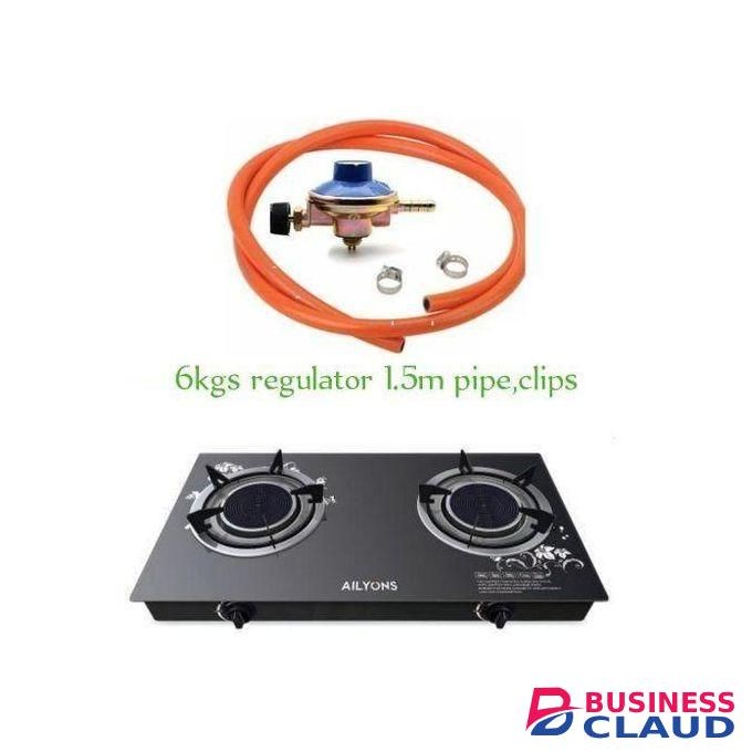 AILYONS ILYONS Table Top Double INFRARED Burner Glass Gas Stove Cooker + FREE 1. 5M Pipe + 6 Kg Regulator