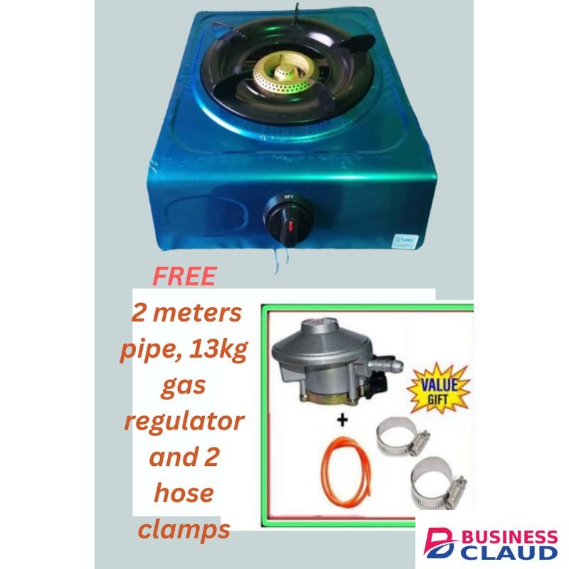 Amaze Table top single Burner Gas Cooker with auto Ignition PLUS FREE 2 meters pipe, 13kg regulator and 2 hose clamps