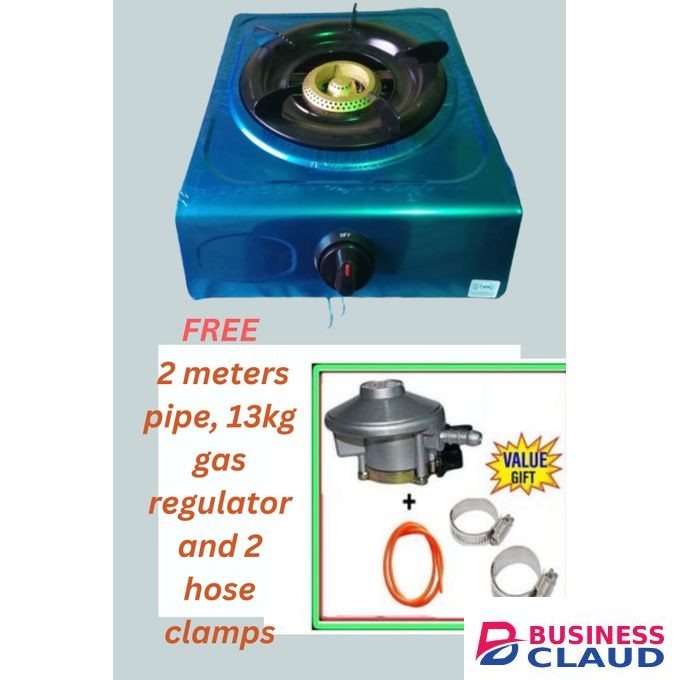 Amaze Table top single Burner Gas Cooker with auto Ignition PLUS FREE 2 meters pipe, 13kg regulator and 2 hose clamps