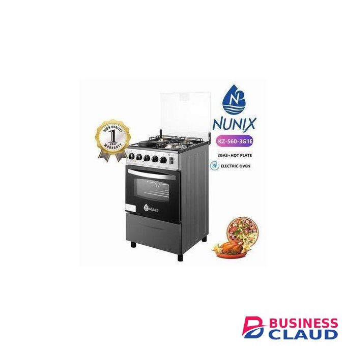 Nunix 50 * 55cm Cookers 3 Gas, 1 Hotplate Electric Oven - Silver