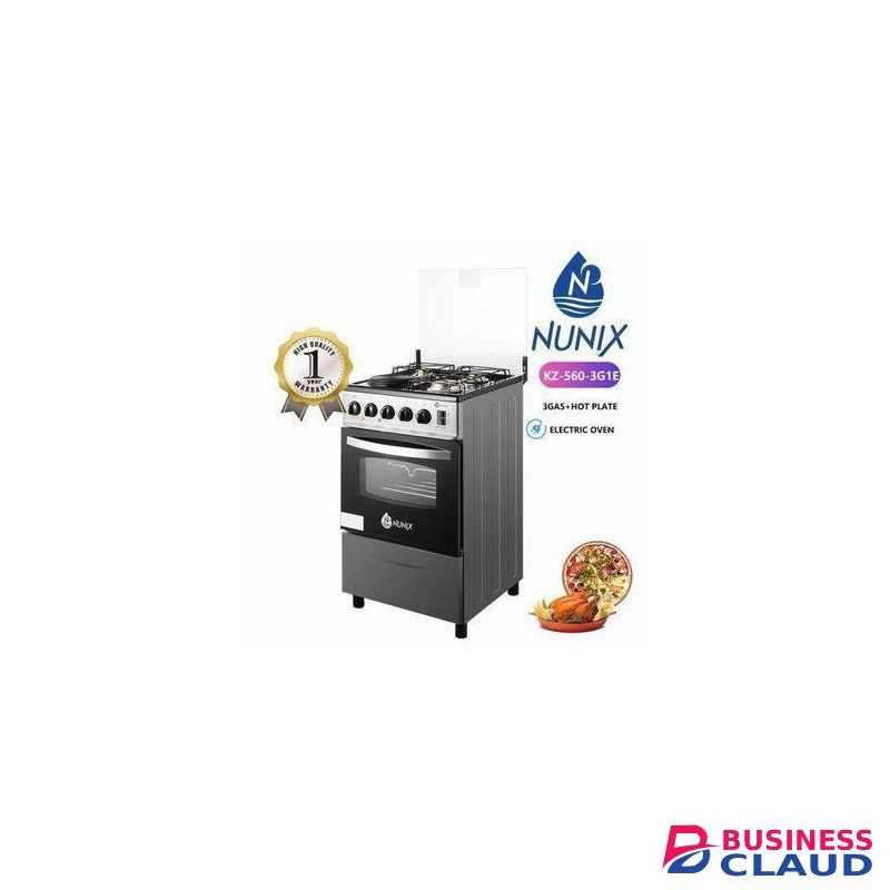Nunix 50 * 55cm Cookers 3 Gas, 1 Hotplate Electric Oven - Silver