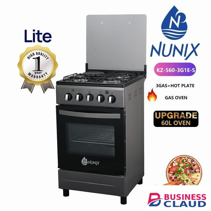 Nunix Cooker 50×55cm 3 Gas Burner, 1 Electric plate With Gas Oven KZ-560-3G1E-S