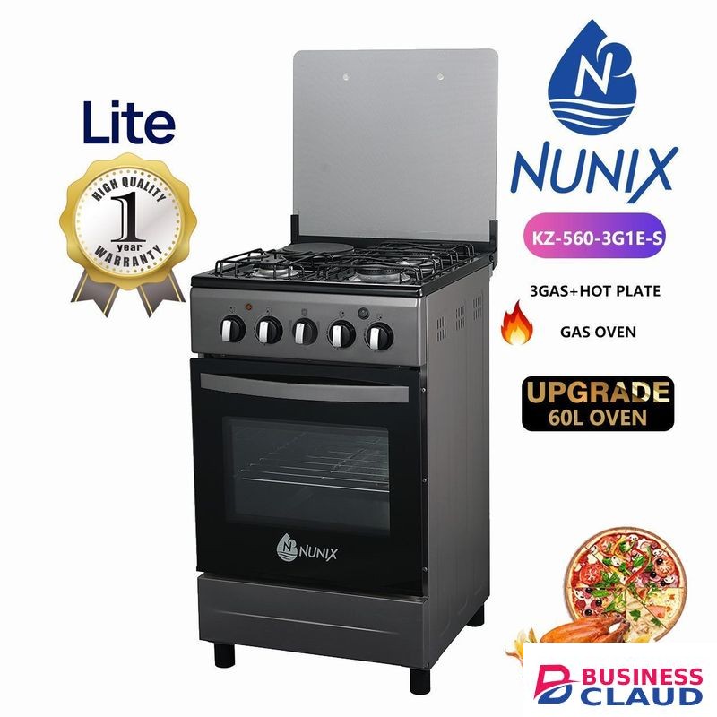 Nunix Cooker 50×55cm 3 Gas Burner, 1 Electric plate With Gas Oven KZ-560-3G1E-S