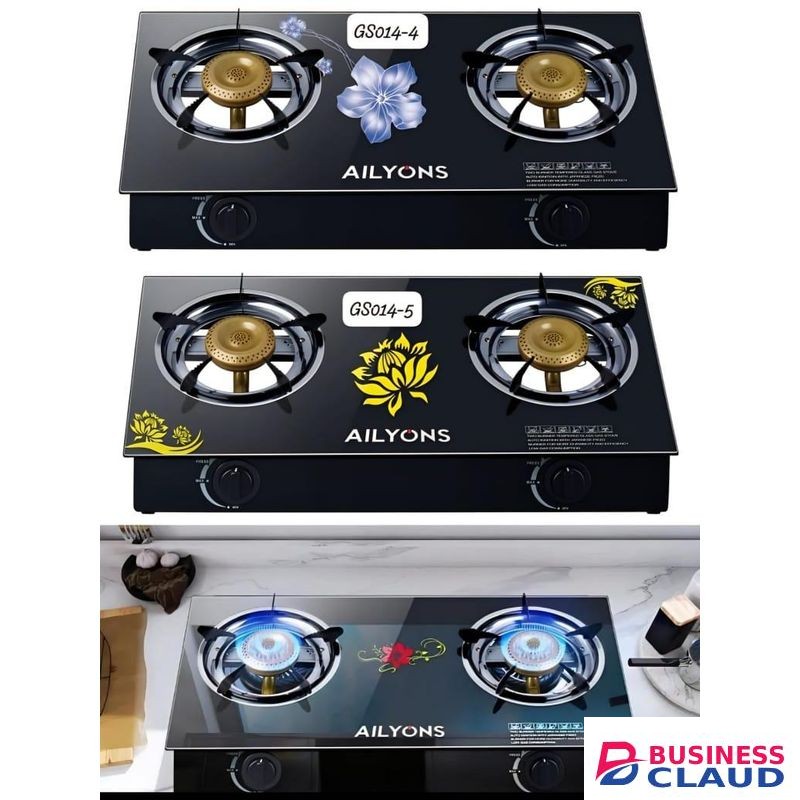 AILYONS Glass Table Top 2 Burner Gas Stove High Efficiency Portable Kitchen Cooker Sleek Design Easy Clean Durable Safety Features Perfect for Home Camping or Office Use