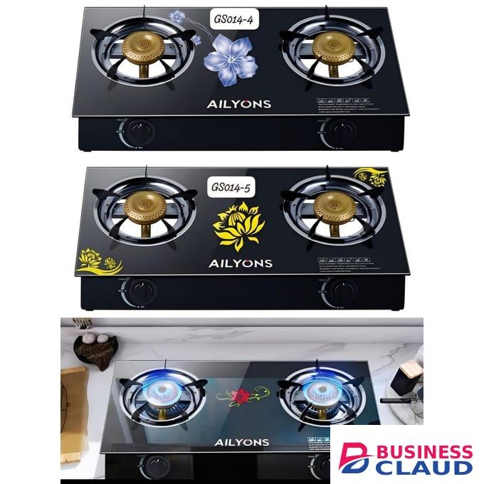 AILYONS Glass Table Top 2 Burner Gas Stove High Efficiency Portable Kitchen Cooker Sleek Design Easy Clean Durable Safety Features Perfect for Home Camping or Office Use