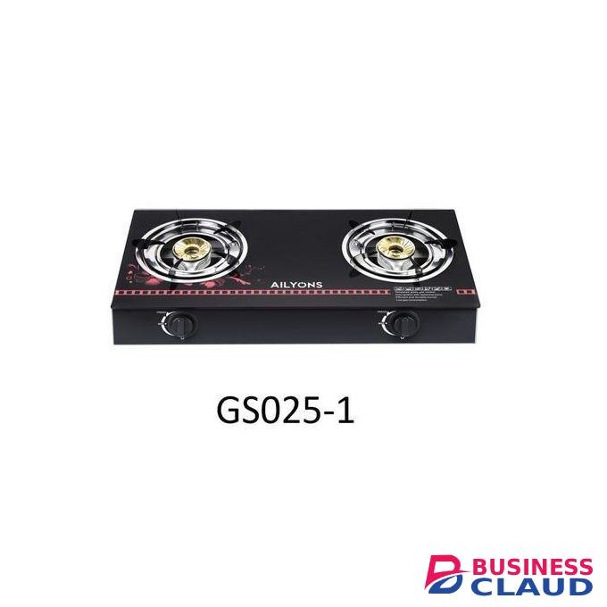 AILYONS 2 Burner Glass Top Gas Cooker & Double Burner, (1YR WRTY) -Gas Efficient WITH PIPE AND 6KG REGULATOR