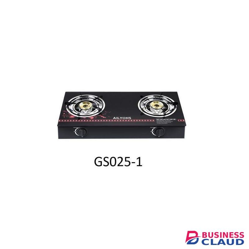AILYONS 2 Burner Glass Top Gas Cooker & Double Burner, (1YR WRTY) -Gas Efficient WITH PIPE AND 6KG REGULATOR