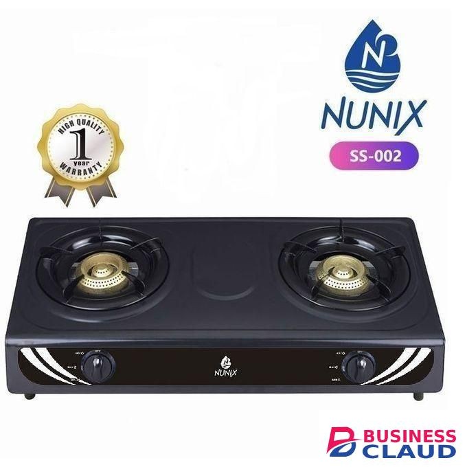 Nunix Double Burner Table Top Gas Cooker, Free 1M Gas Pipe + 6KG Regulator