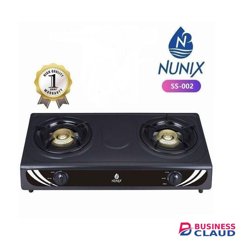 Nunix Double Burner Table Top Gas Cooker, Free 1M Gas Pipe + 6KG Regulator