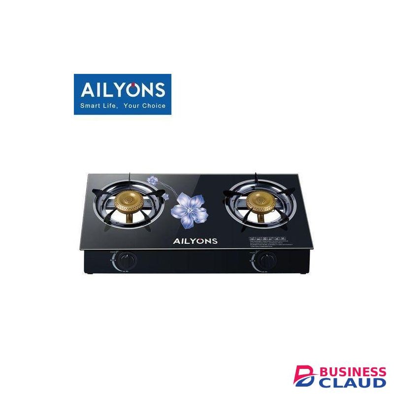 AILYONS 2 Burner Glass Top Gas Cooker, Free 1M Gas Pipe + Regulator