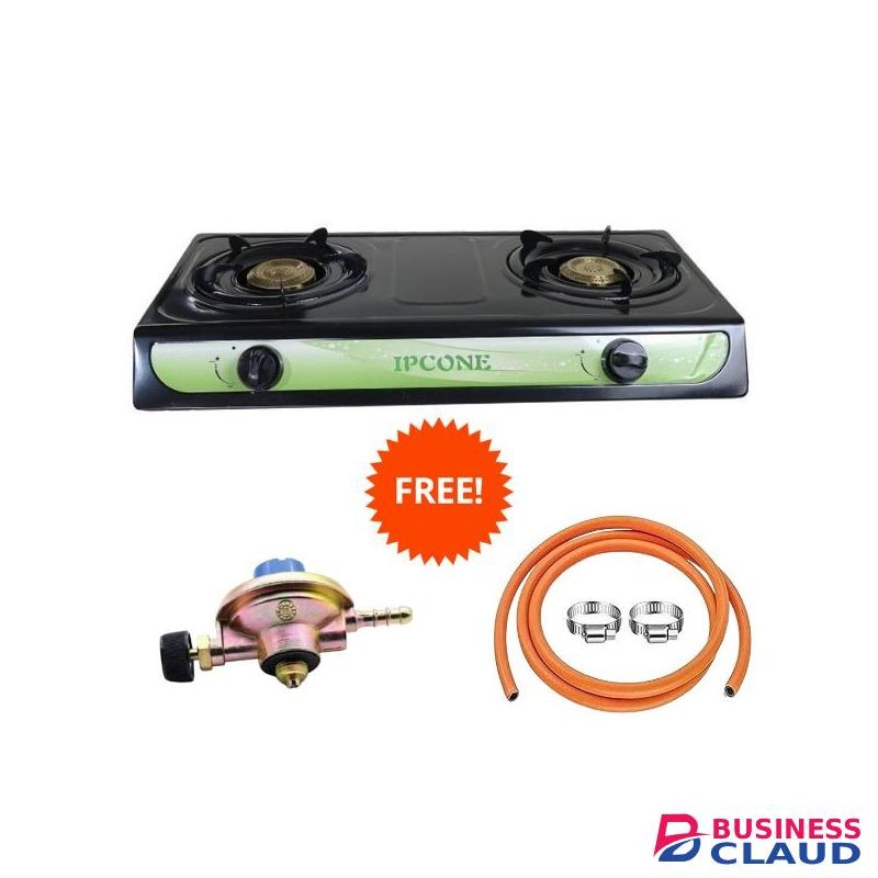 IPCONE 7102B 2 Burner Table Top Gas Cooker Stainless Steel + Free 2m Pipe + 6kg Gas Regulator + 2 Clips